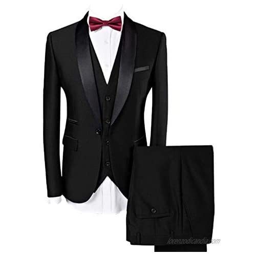 LILIS Men Suit Wedding Suits for Men Shawl Collar 3 Pieces Slim Fit Tuxedo Jacket Pants Vest Set