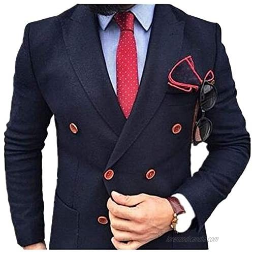 LILIS Men's Navy Blue Double Breasted Suits 2 Pieces Formal Blazer