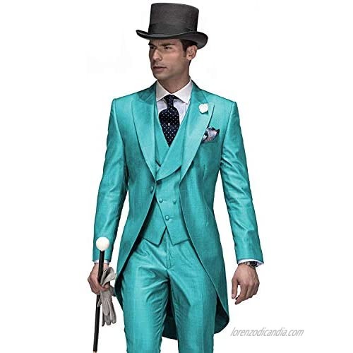 Mens Blazer Slim Fit 3 Piece Suits Long Tailcoat Tuxedos Jacket Formal Suit Tail Banquet Party Coats Outerwear