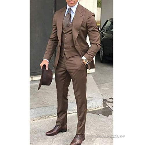 Men's Slim Fit 3 Piece Suit Peak Lapel Tuxedo Business Wedding Blazer Jackets Vest&Trousers