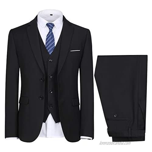 Men's Slim Fit 3 Piece Suit Two Buttons Business Wedding Prom Suits Blazer Tux Vest Trousers