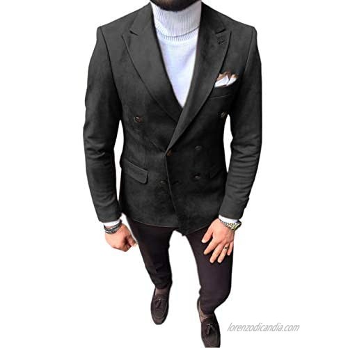 Mens Suit Blazer Double Breasted Suede Wear Coat Formal Slim Fit Single Leather Jacket