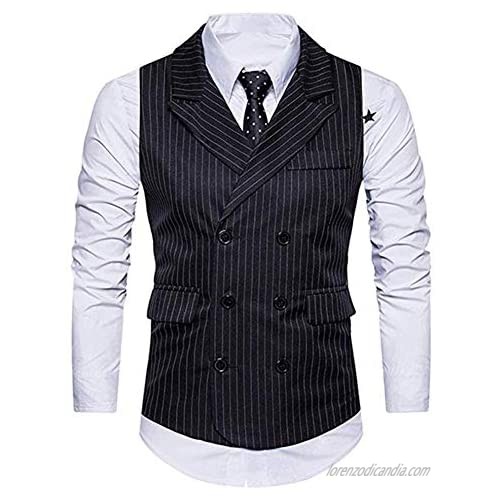 NewStyle Men's Pinstripe Business Suit Vest Slim Men Vests Formal Double Breasted Waistcoat Dress Vest for Men