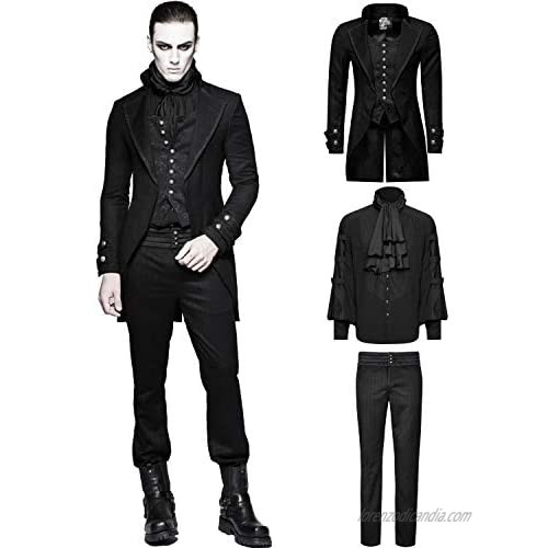 Punk Rave Men's Black Vintage Gothic Gentleman Steampunk 3-Pieces Party Suit Tailcoat Shirt Pants Set