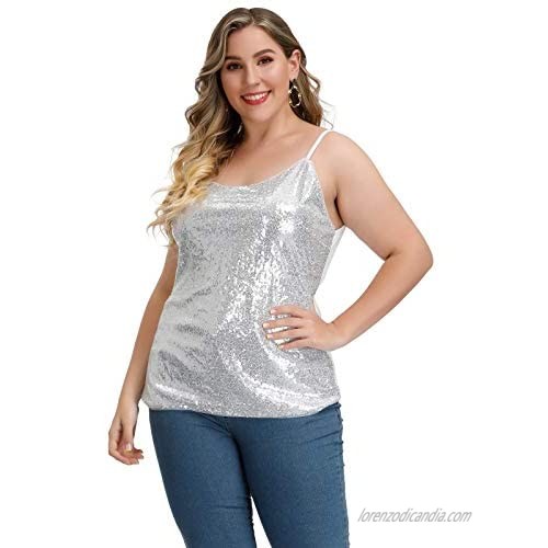 Hanna Nikole Women's Plus Size Sequin Tops Glitter Shimmer Sleeveless Cami Tank