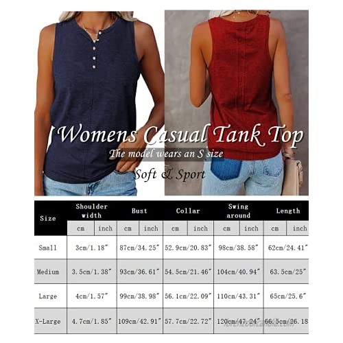 Ivay Womens Casual Cotton Tank Tops Summer Outfit Workout Sleeveless Button Down Tunic T Shirt