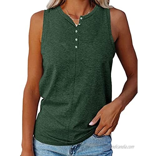 Ivay Womens Casual Cotton Tank Tops Summer Outfit Workout Sleeveless Button Down Tunic T Shirt