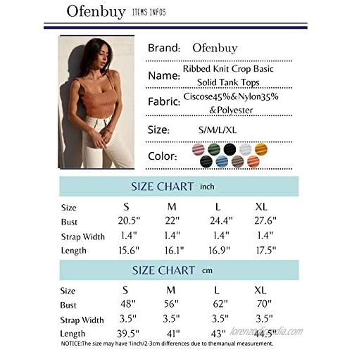Ofenbuy Womens Ridded Crop Top Sleeveless Tank Tops Square Neck Summer Casual Sexy Solid Basic Camisole