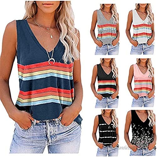 ORT Sleeveless V Neck Tank Tops for Women Summer Cute Printed Loose Fit Workout Athletic Yoga Shirts