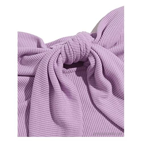 SOLY HUX Women's Strapless Tie Knot Front Ribbed Knit Bandeau Bustier Tube Crop Top
