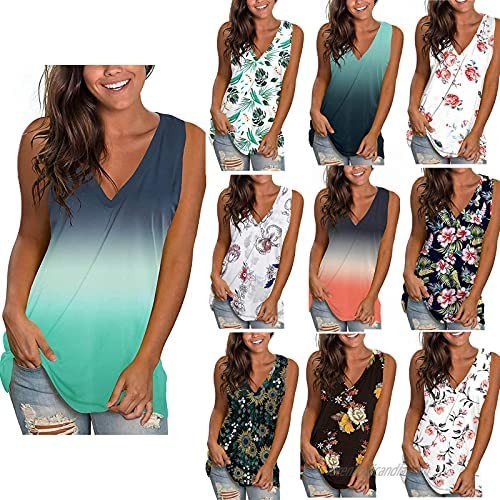 Tupenty Tank Tops for Women  Womens Summer Tops Floral Print V Neck Sleeveless T-Shirts Casual Blouse Plus Size Tunics