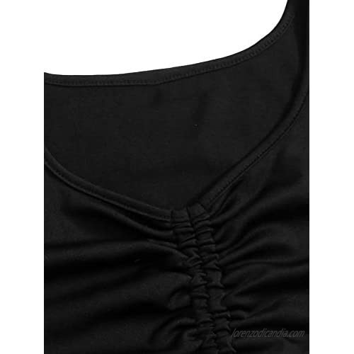 Verdusa Women's Ruched Drawstring Knot Front Sleeveless Solid Tank Crop Top