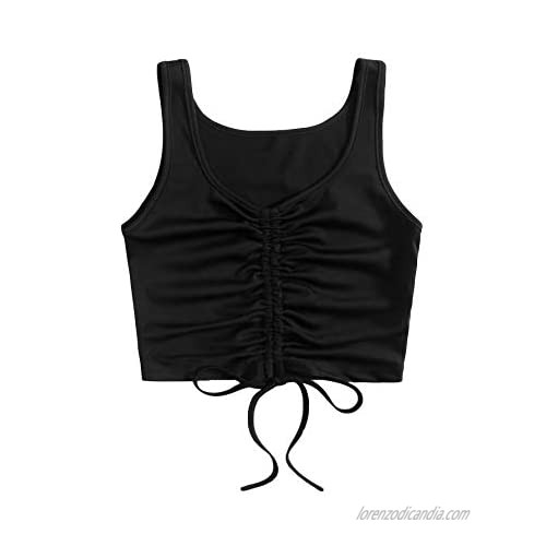 Verdusa Women's Ruched Drawstring Knot Front Sleeveless Solid Tank Crop Top
