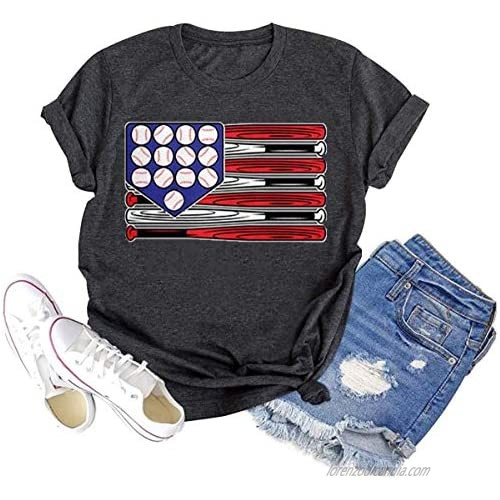 4th of July T-Shirt Women Baseball Graphic American Flag Summer Short Sleeve Tee Tops