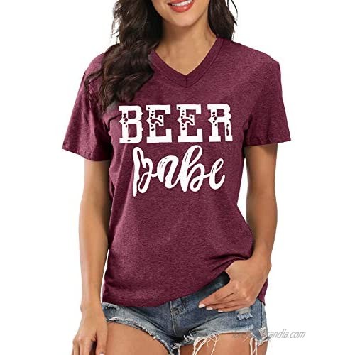 Beer Babe T Shirt Women Letters Shirt Short Sleeve with Funny Saying Casual Tee Tops