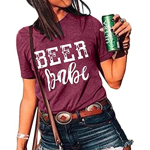 Beer Babe T Shirt Women Letters Shirt Short Sleeve with Funny Saying Casual Tee Tops