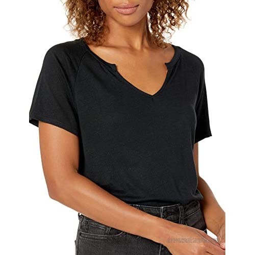 Brand - Goodthreads Women's Linen Modal Jersey Short-Sleeve Slit-Neck T-Shirt