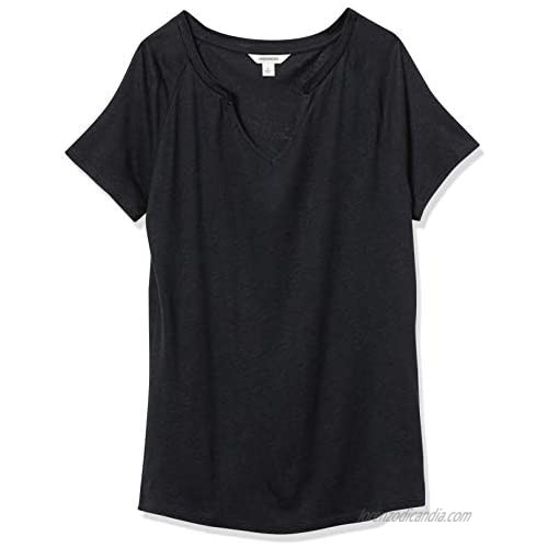 Brand - Goodthreads Women's Linen Modal Jersey Short-Sleeve Slit-Neck T-Shirt