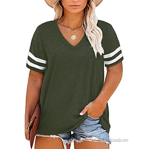 CARROTMOB Womens Plus Size Tops Summer Short Sleeve T Casual Loose Tunic V Neck Tee Shirts 1X-5X