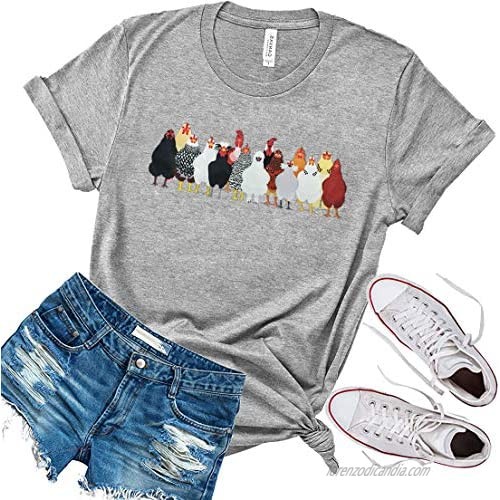 HEYO Women Chicken Shirt Cute Funny Chicken Graphic Tees Casual Short Sleeve Farm Life T Shirt