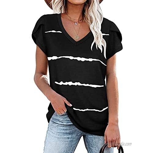 Lveberw Womens Tops V Neck Summer Short Sleeve Casual T Shirts and Tunic