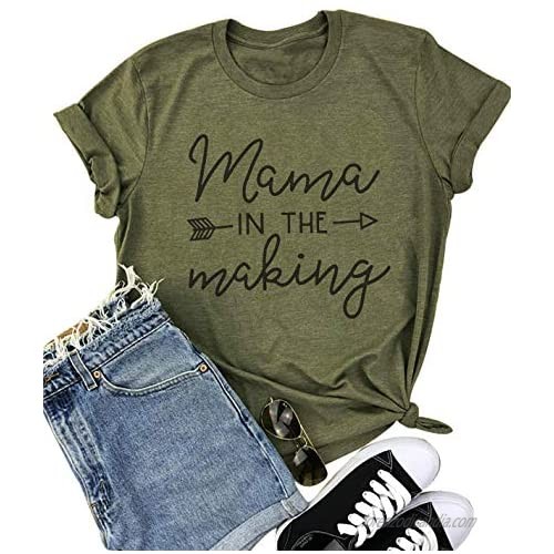 Mama in The Making Pregnancy Announcement T-Shirt Women Letter Print Short Sleeve Tops Tee