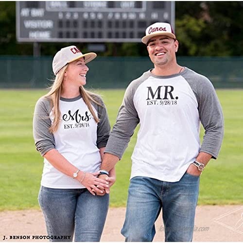 Personalized Mr. and Mrs. Raglan T-Shirt Set with Wedding Date