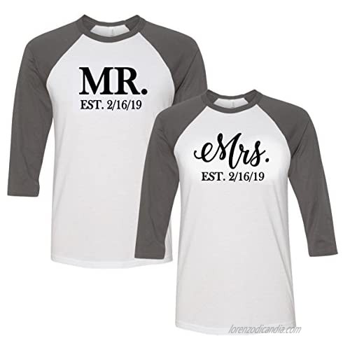 Personalized Mr. and Mrs. Raglan T-Shirt Set with Wedding Date