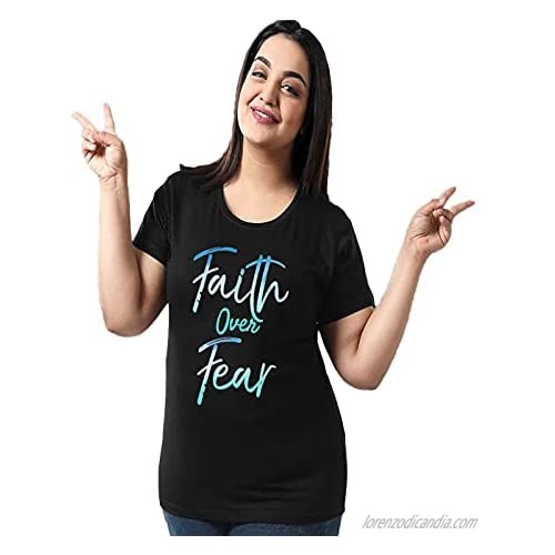 Plus Size Faith Over Fear Shirt Women Funny Inspirational Christian Shirts Casual Graphic T Shirt Letter Print Tee Top