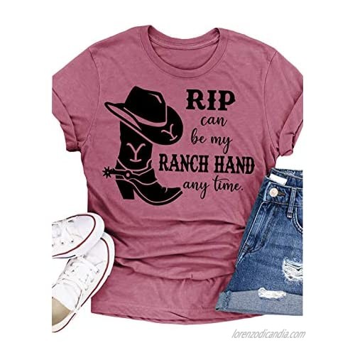 Rip Can Be My Ranch Hand Any Time T-Shirt Womens Casual Country Music Graphic Tees Short Sleeve Tops