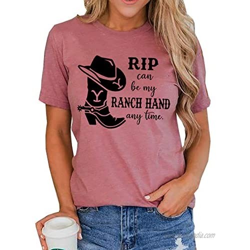 Rip Can Be My Ranch Hand Any Time T-Shirt Womens Casual Country Music Graphic Tees Short Sleeve Tops