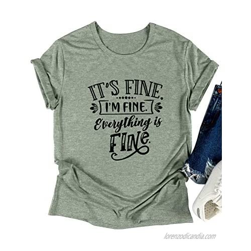 SLEITY Women It's Fine I'm Fine Everything is Fine Shirt Cute Sayings Short Sleeve Graphic Funny Tee Tops Sweatshirt