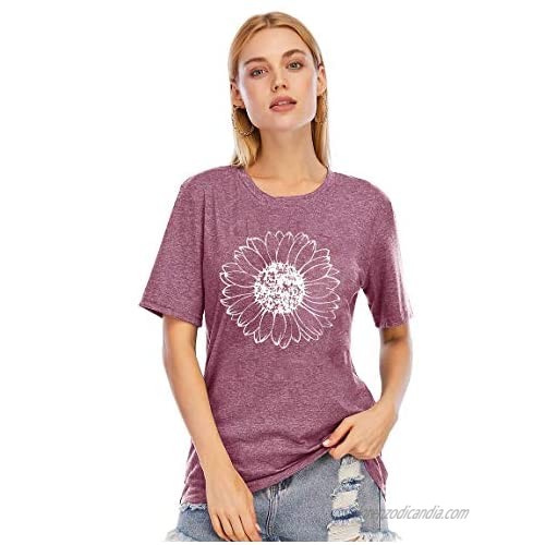 Sunflower Graphic Tee Shirt Women Cute Flower Tshirts Short Sleeve Casual Tops