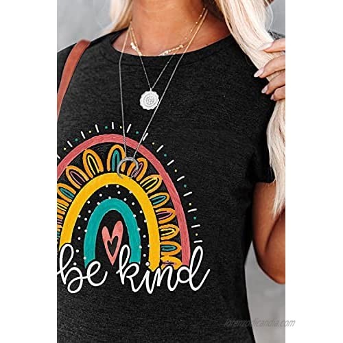 Sunflower Shirts for Women Tunic Tops Short Sleeve Batwing Rainbow Be Kind Loose T Shirts