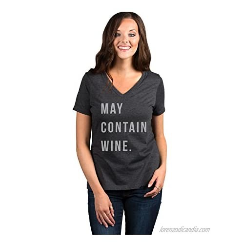 Thread Tank May Contain Wine Women's Fashion Relaxed V-Neck T-Shirt Tee