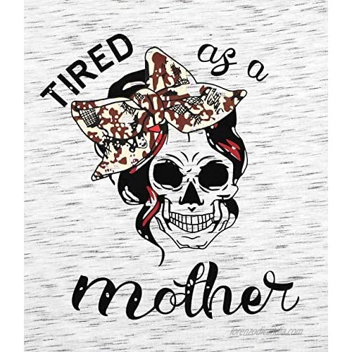 Women Mom Shirt Funny Skull Leopard Graphic Tee Tired As A Mother Shirt Cute Printed Short Sleeve Sayings Tshirts Top