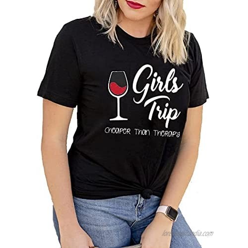 Women's Funny Graphic Short Sleeve Shirt Girls Trip Cheaper Than Therapy Letter Print Tee Tops Casual T-Shirt Blouses