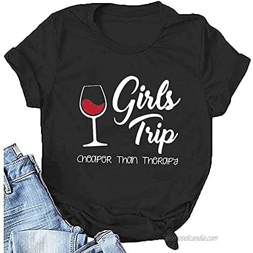Women's Funny Graphic Short Sleeve Shirt Girls Trip Cheaper Than Therapy Letter Print Tee Tops Casual T-Shirt Blouses