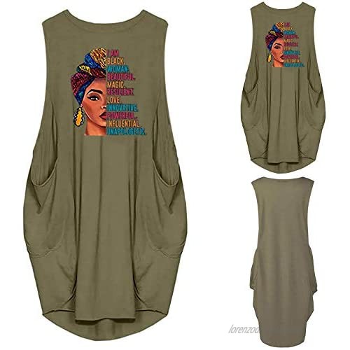 azrian Black Woman Beautiful Magic Dress Women Summer Sleeveless Dress with Pockets Funny Letter Print Graphic Tunic Dress