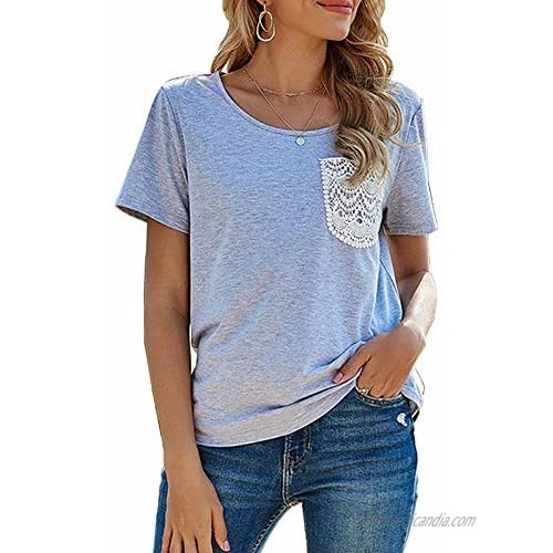 Ckikiou Womens Lace Short Sleeve//Long Sleeve Tunic Tops Casual Loose Comfy T-Shirts