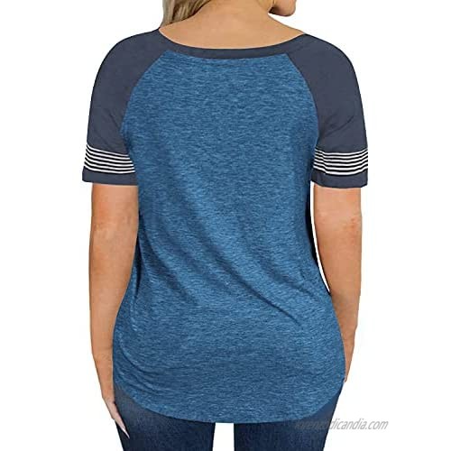Ebifin Womens Plus Size Short Sleeve T Shirts Loose Tops Casual Color Block Striped Tunic Blouse
