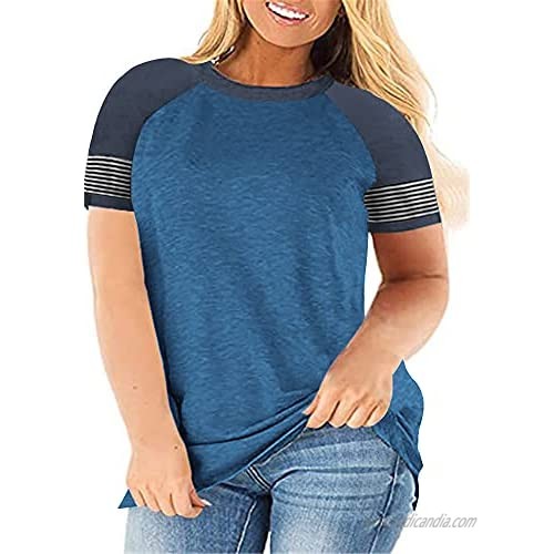 Ebifin Womens Plus Size Short Sleeve T Shirts Loose Tops Casual Color Block Striped Tunic Blouse