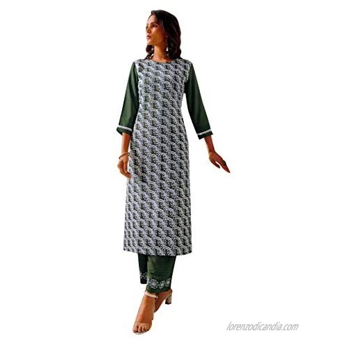ladyline Womens Rayon Lucknowi Embroidered Kurta with Pants Set Indian Kurti Tunic