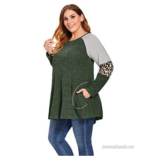 LARACE Swing Tunic Top for Women Plus Size Leopard Long Sleeve Shirt with Pocket