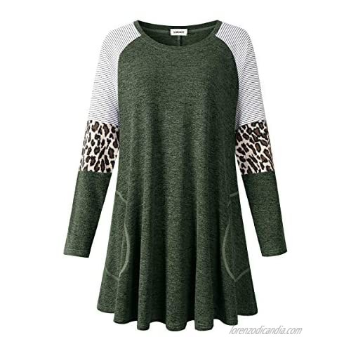 LARACE Swing Tunic Top for Women Plus Size Leopard Long Sleeve Shirt with Pocket