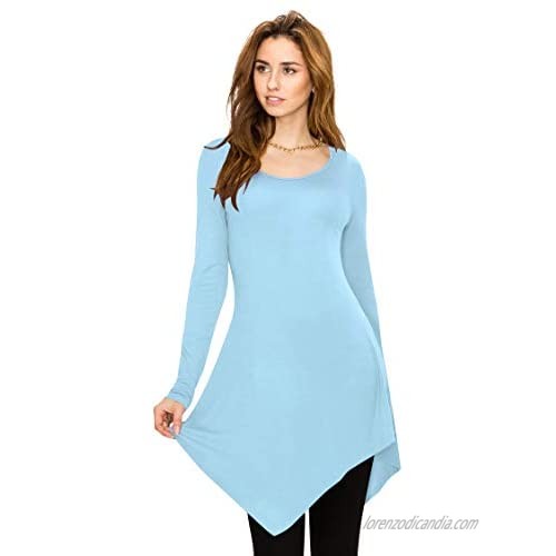 Lock and Love Women's Long Sleeve Asymmetrical Hem Trapeze Flared Casual Tunic Top S-3XL Plus Size_Made in USA
