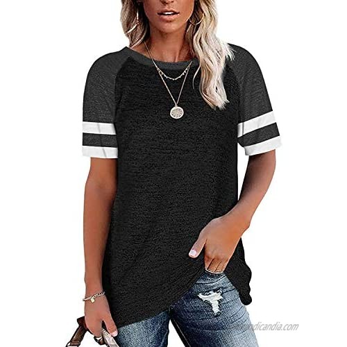 Remikstyt Womens Summer Tunic T Shirts Short Sleeve Color Block Striped Casual Loose Tops