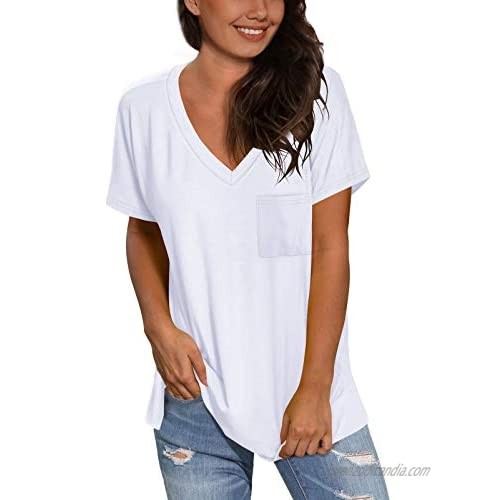 SAMPEEL Women's Basic V Neck Short Sleeve T Shirts Summer Casual Tops