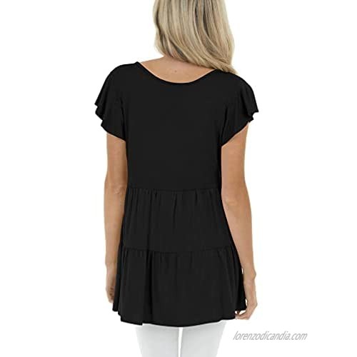 XXTAXN Women's Casual Loose Tops Ruffle Sleeve Round Neck Flowy T Shirts Blouse