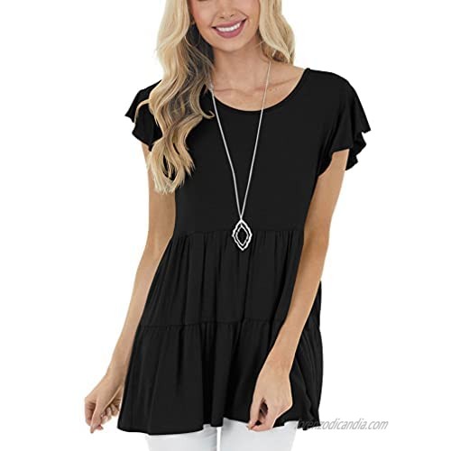 XXTAXN Women's Casual Loose Tops Ruffle Sleeve Round Neck Flowy T Shirts Blouse